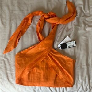 Gianni bini tie neck crop top bright orange large NWT
